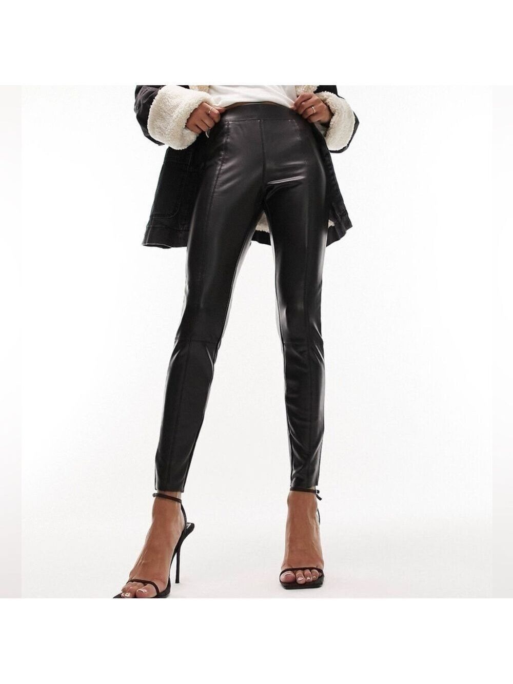 Topshop Faux Leather High Rise Black Skinny Pants, size 2 Petite